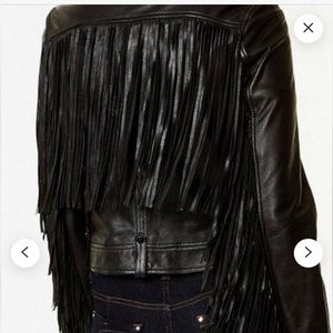 Fringe black leather jacket